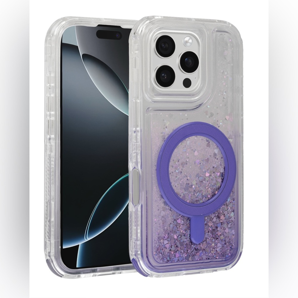 Glitter iPhone 16 Pro Max Case MagSafe Charging Shockproof Iridescent Liquid